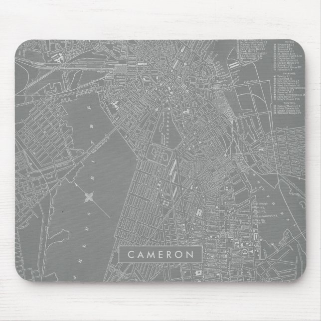 Add Your Name | Sketch of Boston City Map Mouse Mat (Front)