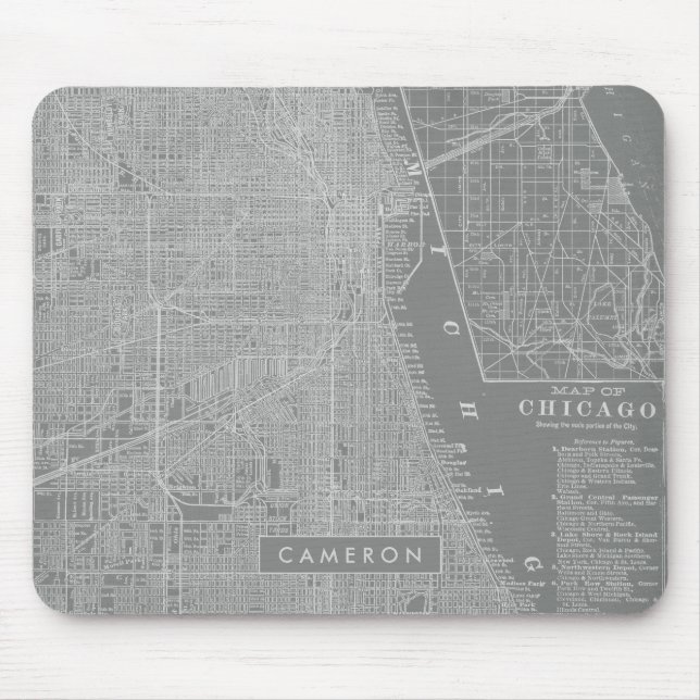 Add Your Name | Sketch of Chicago City Map Mouse Mat (Front)