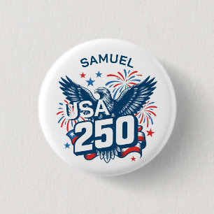 Add Your Name Sketched Bald Eagle Fireworks USA250 3 Cm Round Badge