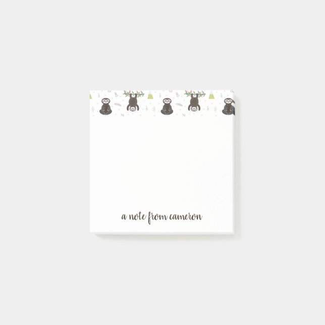 Add Your Name | Sleepy Sweet Sloth Pattern Post-it Notes (Front)