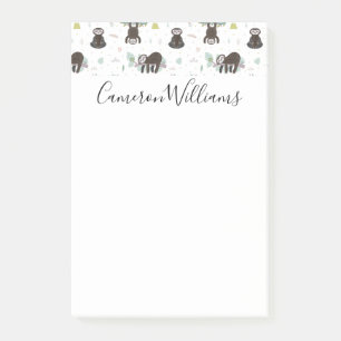 Add Your Name   Sleepy Sweet Sloth Pattern Post-it Notes