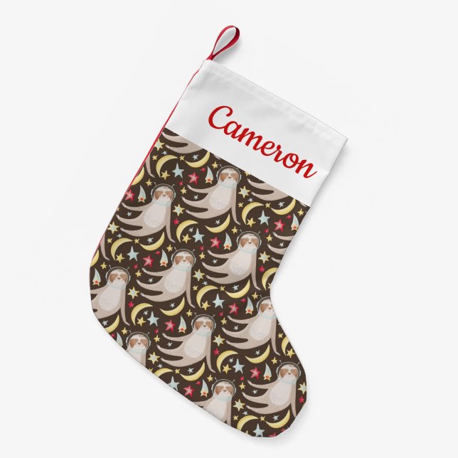 Add Your Name | Sloth Astronaut Pattern Small Christmas Stocking (Front (Hanging))