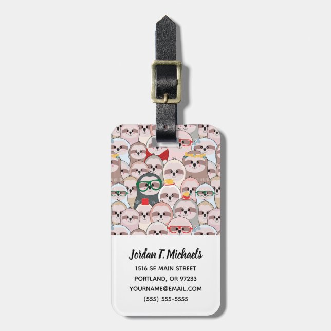 Add Your Name | Sloth Comic Pattern Luggage Tag (Front Vertical)