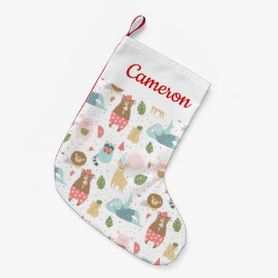 Add Your Name   Sloth & Friends Pattern Small Christmas Stocking