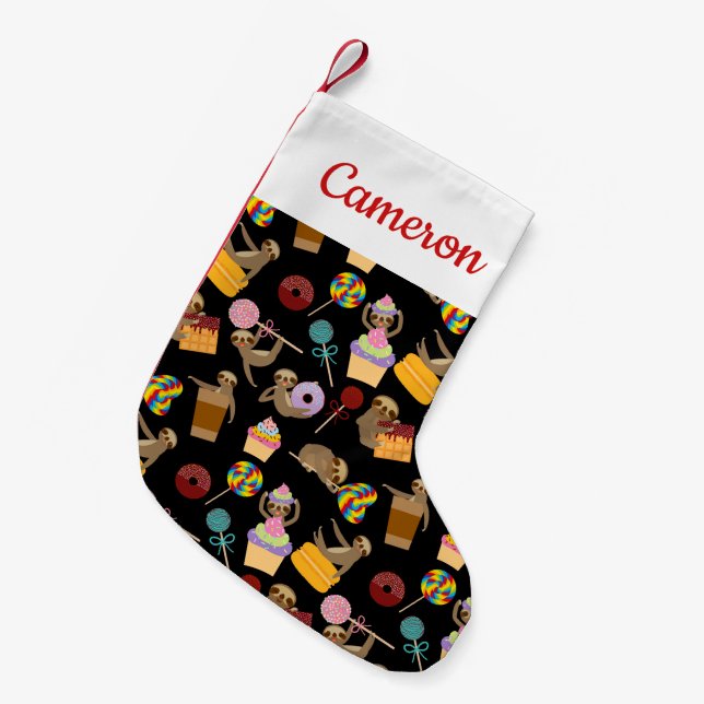Add Your Name | Sloth Sweet Treats Pattern Small Christmas Stocking (Front (Hanging))