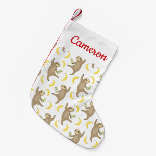 Add Your Name Sloths & Bananas Pattern Small Christmas Stocking