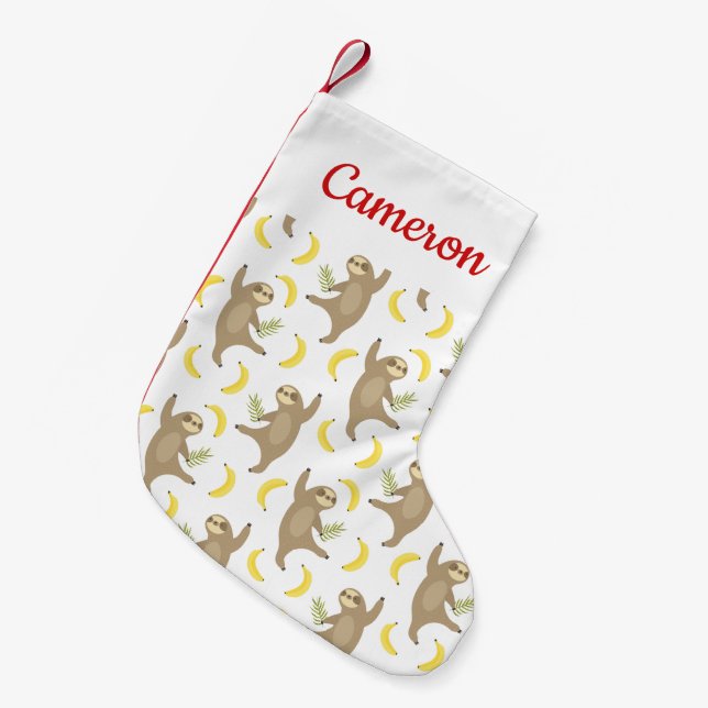 Add Your Name | Sloths & Bananas Pattern Small Christmas Stocking (Front (Hanging))