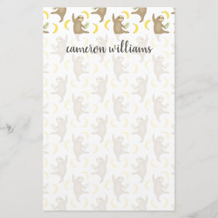 Add Your Name Sloths & Bananas Pattern Stationery