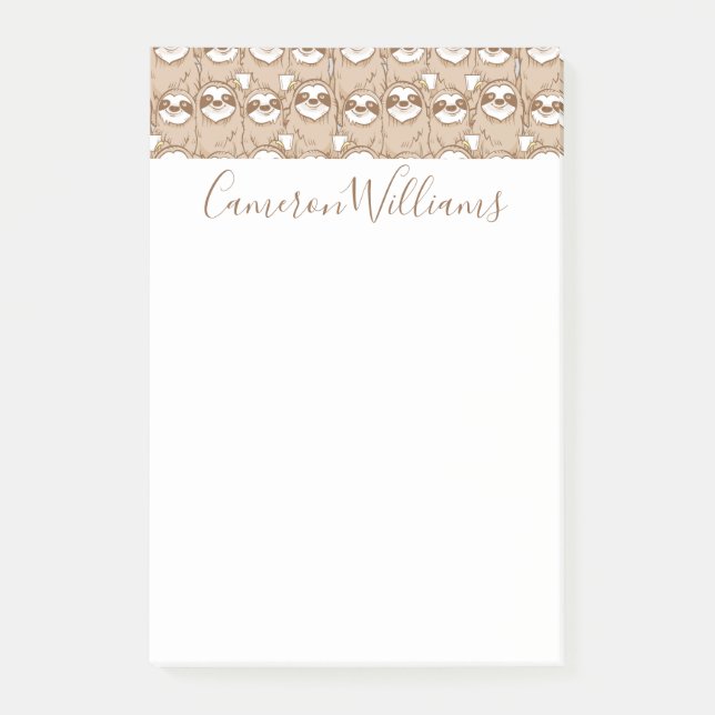 Add Your Name | Sloths & Coffee Pattern Post-it Notes (Front)