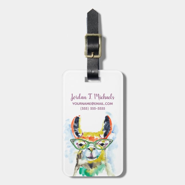 Add Your Name | Smarty-Pants Llama Luggage Tag (Front Vertical)