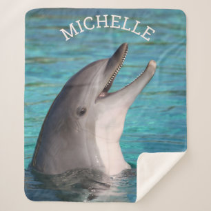 Add Your Name Smiling Dolphin Photograph Sherpa Blanket