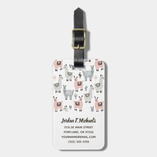 Add Your Name Smiling Llamas Pattern Luggage Tag