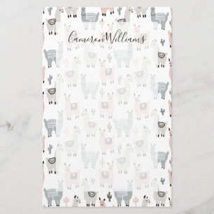 Add Your Name   Smiling Llamas Pattern Stationery