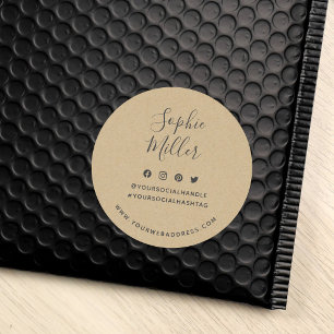 Add Your Name Social Media Branding Rustic Kraft Classic Round Sticker