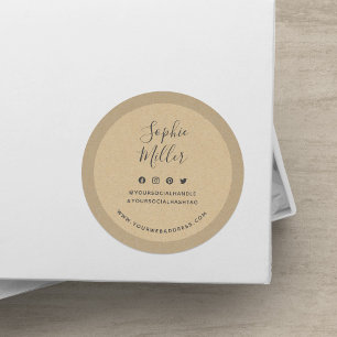 Add Your Name Social Media Branding Rustic Kraft Classic Round Sticker