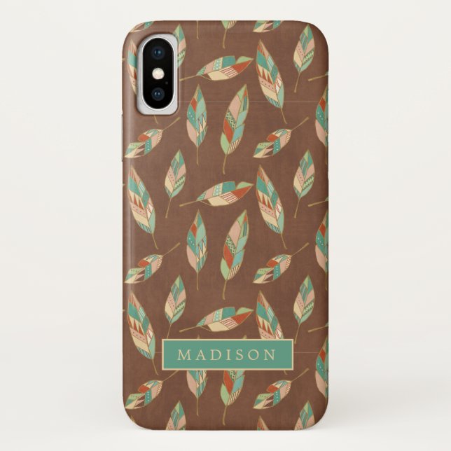 Add Your Name | Southwest Feather Pattern Case-Mate iPhone Case (Back)
