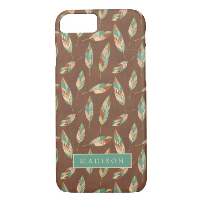 Add Your Name | Southwest Feather Pattern Case-Mate iPhone Case (Back)