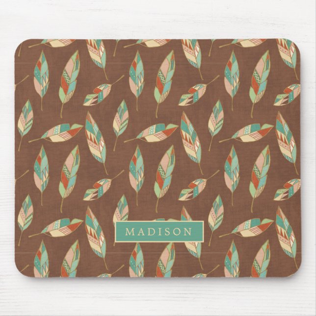 Add Your Name | Southwest Feather Pattern Mouse Mat (Front)