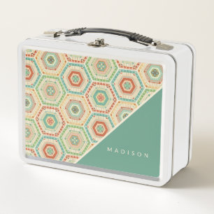 Add Your Name Southwest Hexagon Pattern Metal Lunch Box