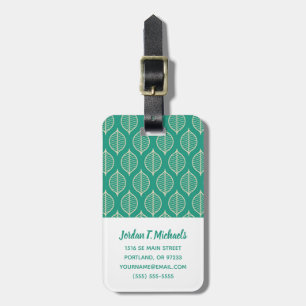 Add Your Name   Stylised Green Leaf Pattern Luggage Tag