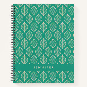 Add Your Name   Stylised Green Leaf Pattern Notebook