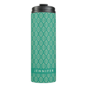Add Your Name Stylised Green Leaf Pattern Thermal Tumbler