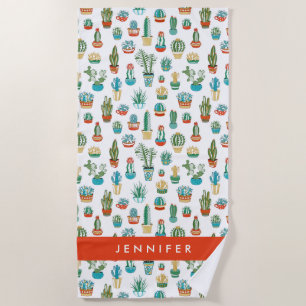 Add Your Name   Succulents Pattern Beach Towel
