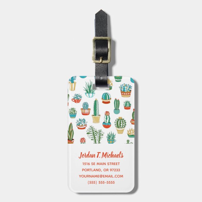 Add Your Name | Succulents Pattern Luggage Tag (Front Vertical)