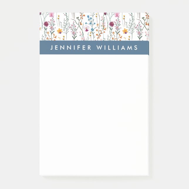 Add Your Name | Summer Wildflower Pattern Post-it Notes (Front)