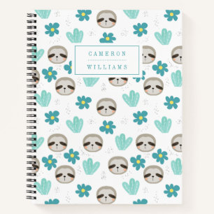 Add Your Name   Sweet Sloth Floral Pattern Notebook