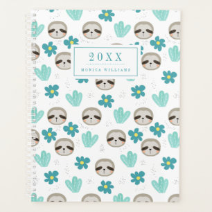 Add Your Name   Sweet Sloth Floral Pattern Planner