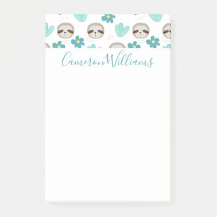Add Your Name   Sweet Sloth Floral Pattern Post-it Notes