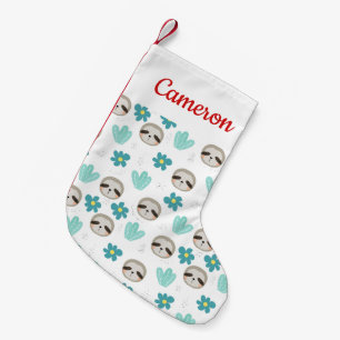 Add Your Name   Sweet Sloth Floral Pattern Small Christmas Stocking