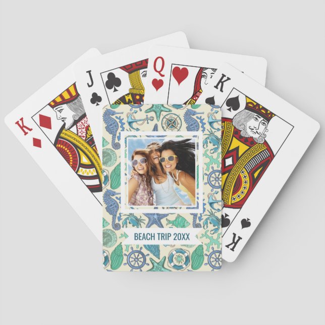 Add Your Name | Teal Sea Animals Pattern Playing Cards (Back)