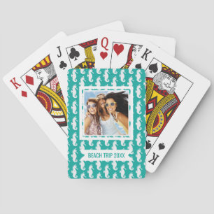 Add Your Name Teal Seahorse Pattern Playing Cards