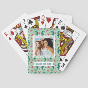 Add Your Name   Teal Seahorse Pattern Playing Cards