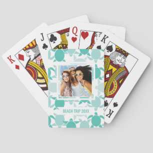 Add Your Name Teal Turtle Pattern Playing Cards