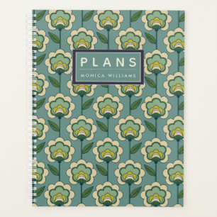 Add Your Name Teal & Yellow Floral Pattern Planner