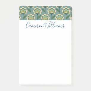 Add Your Name Teal & Yellow Floral Pattern Post-it Notes