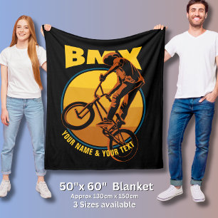 Add Your Name & TEXT, BMX Flying Rider Fleece Blanket