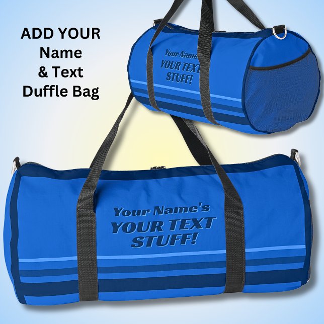 Add Your Name & Text Subject Blue Striped Duffle Bag (Creator Uploaded)