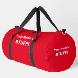 Add Your Name Text Subject (or 2 lines) Bright Red Duffle Bag