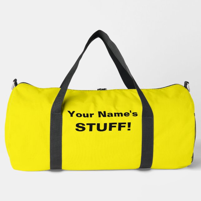 Add Your Name Text Subject (or 2 lines) Yellow Duffle Bag (Front)