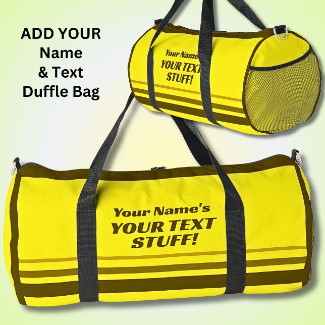 Add Your Name & Text Subject Yellow Brown Striped Duffle Bag (Creator Uploaded)