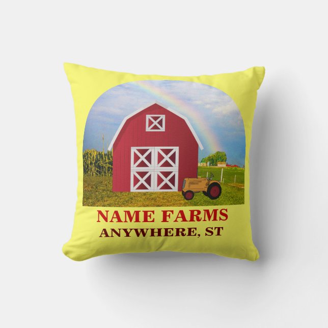 Add Your Name to Red Barn with Blue Sky Cushion (Front)