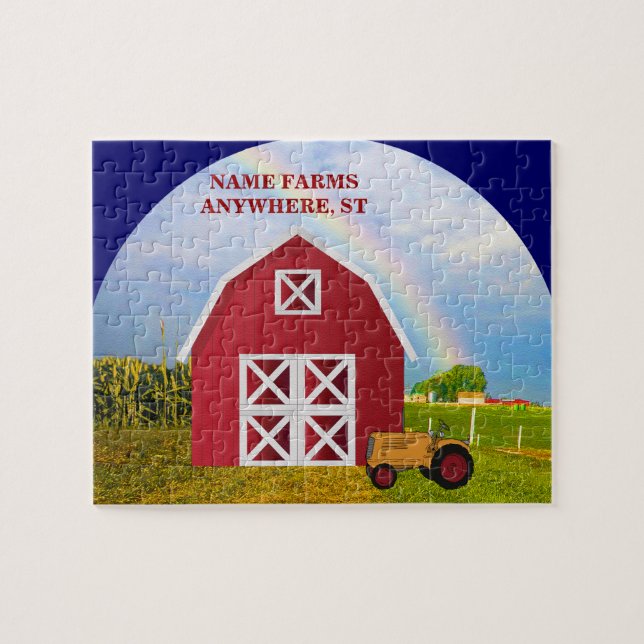 Add Your Name to Red Barn with Blue Sky Jigsaw Puzzle (Horizontal)