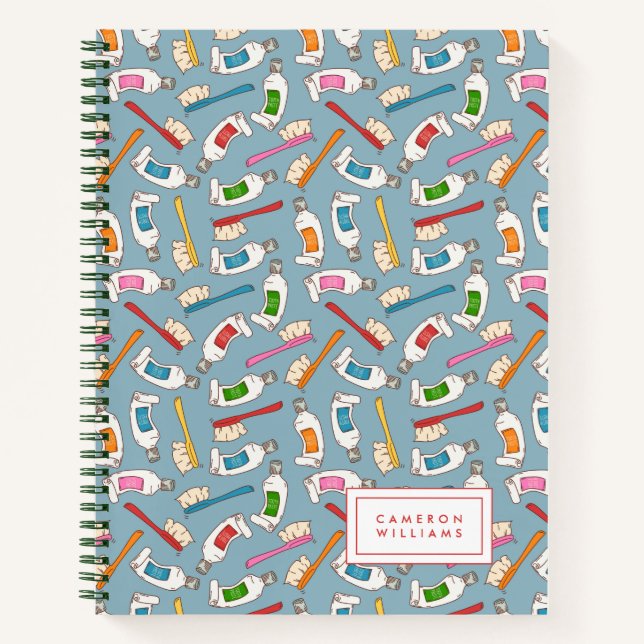 Add Your Name | Toothbrush & Toothpaste Pattern Notebook (Front)