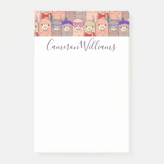 Add Your Name | Trendy Dressed Llama Pattern Post-it Notes (Front)