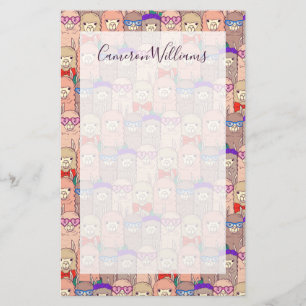 Add Your Name Trendy Dressed Llama Pattern Stationery