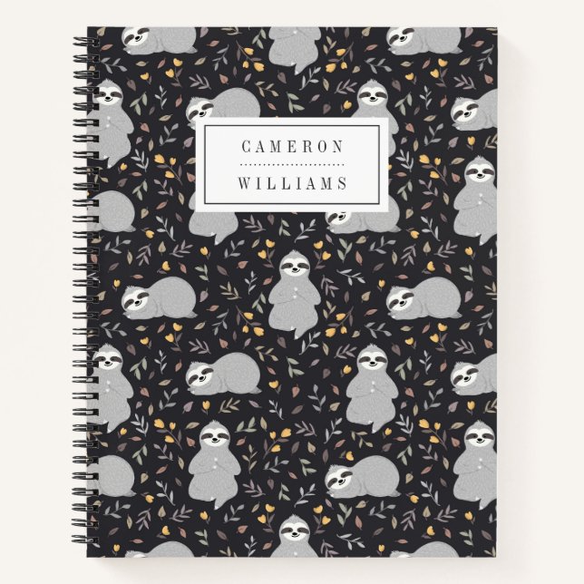 Add Your Name | Tropical Baby Sloth Pattern Notebook (Front)